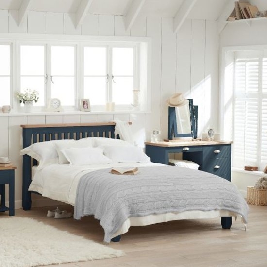 Sandringham Wooden King Size Bed In Oak And Blue