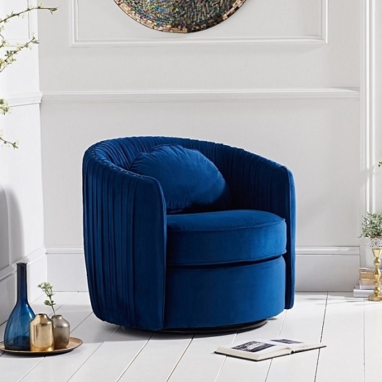 Sarana Velvet Swivel Armchair In Blue