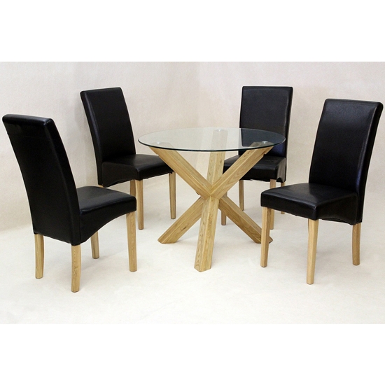 Saturn Small Round Clear Glass Dining Set With 4 Chairs