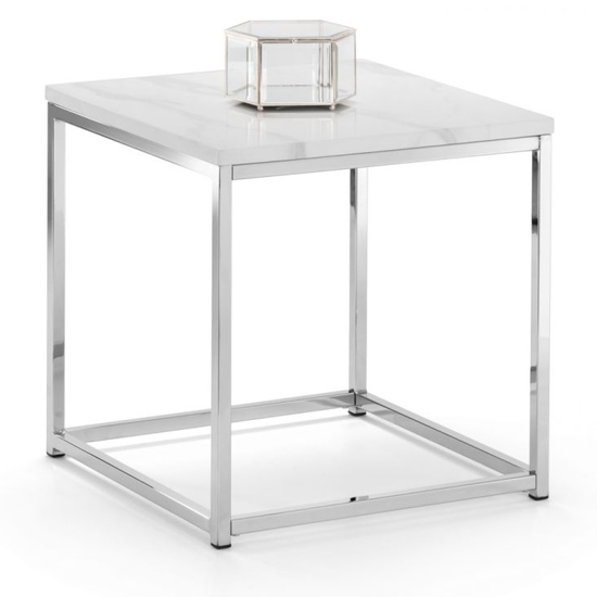 Scala White Marble Top Lamp Table With Chrome Legs