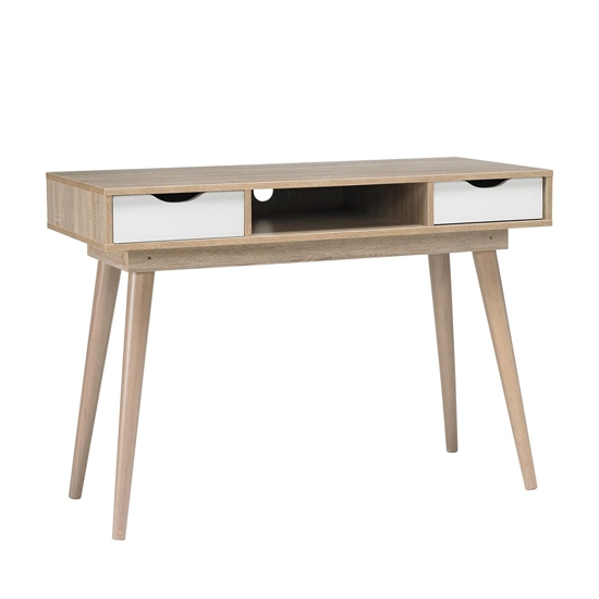 Scandi Oak Wooden Computer Desk With White Drawers