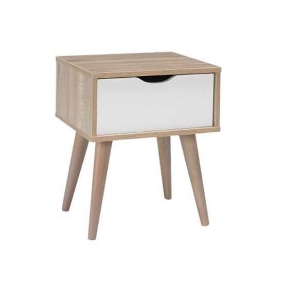 Scandi Oak Wooden Lamp Table With White Drawer