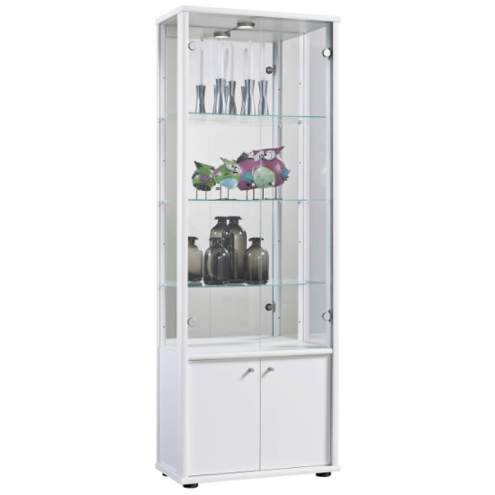 Selby 2 Doors Display Cabinet In White With Base Unit And 4 Shelves