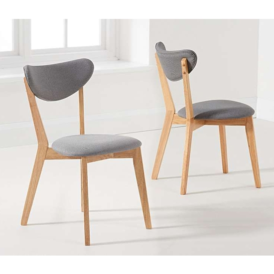 Seth Oak Dining Chairs In Pair With Grey Fabric Seat