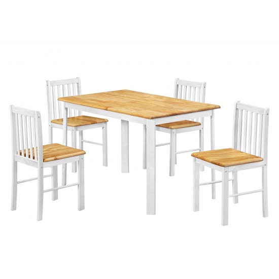 Sheldon Wooden Dining Set In Natural Oak And White With 4 Chairs