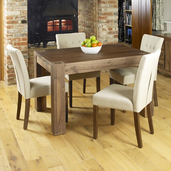 Mayan Wooden Dining Table In Walnut With 4 Vrux Biscuit Chairs