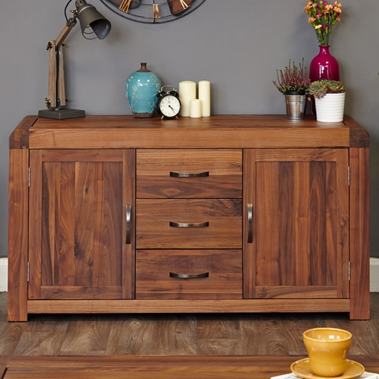 Shiro Large Wooden Sideboard In Walnut With 2 Doors And 3 Drawers