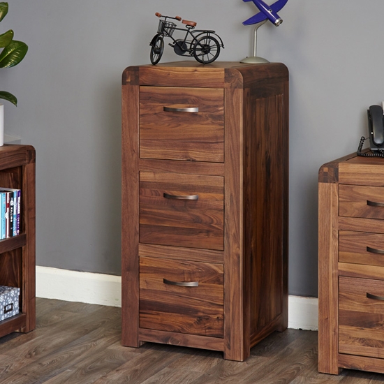 Shiro Wooden 3 Drawers Office Filing Cabinet In Walnut