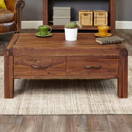 Shiro Wooden 4 Drawers Coffee Table In Walnut