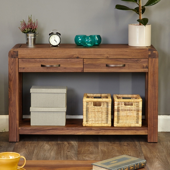 Shiro Wooden Console Table In Walnut With 2 Drawers