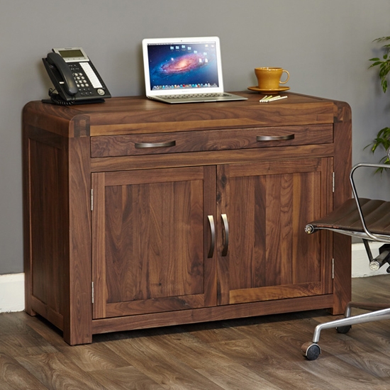 Shiro Wooden Storage Computer Desk In Walnut