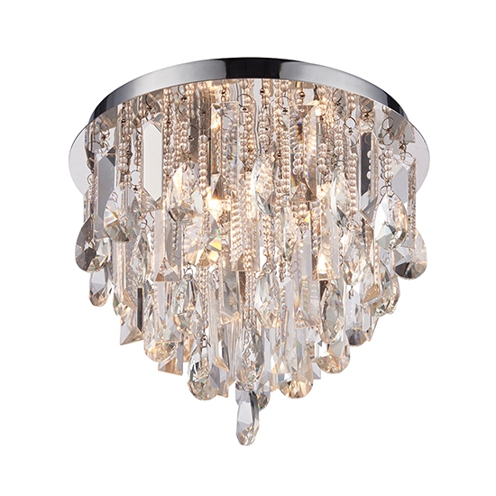 Siena Clear Crystal 3 Lights Flush Ceiling Light In Chrome