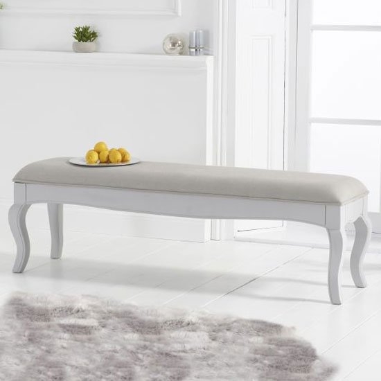 Sienna Large Fabric Upholstered Dining Bench In Grey