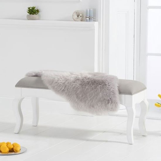 Sienna Small Fabric Upholstered Dining Bench In White And Grey