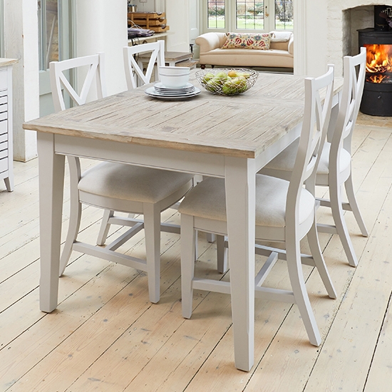Signature Extending Wooden Dining Table In Grey With 4 Chairs