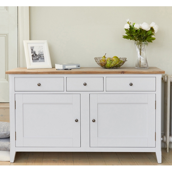 Signature Large Wooden Sideboard In Grey And Oak