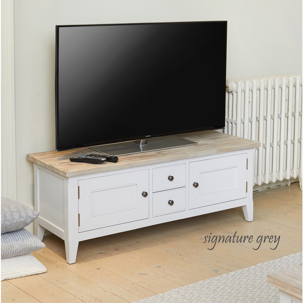 Signature Large Wooden Tv Stand In Grey And Oak