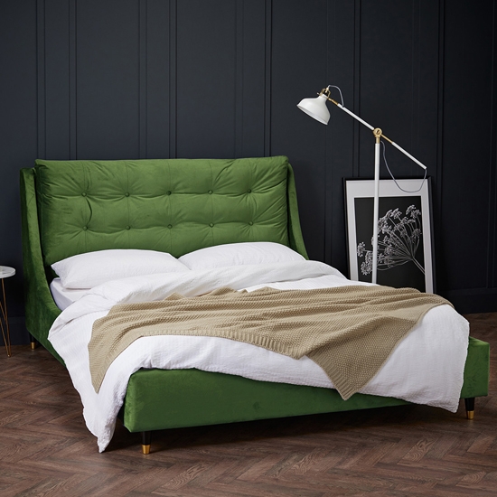 Sloane Velvet Upholstered Double Bed In Green