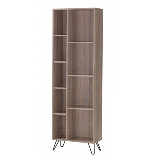 Sonoma Wooden Narrow Bookcase In Oak Effect With Black Metal Legs