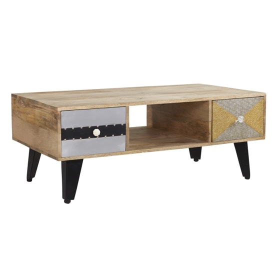 Sorio Wooden 2 Drawers Coffee Table In Reclaimed Wood