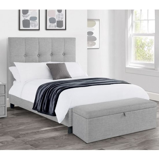 Sorrento High Headboard Linen Fabric Double Bed In Light Grey