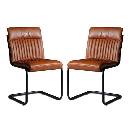 Sreka Brown Faux Leather Dining Chairs In Pair