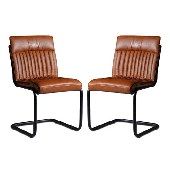 Sreka Brown Faux Leather Dining Chairs In Pair