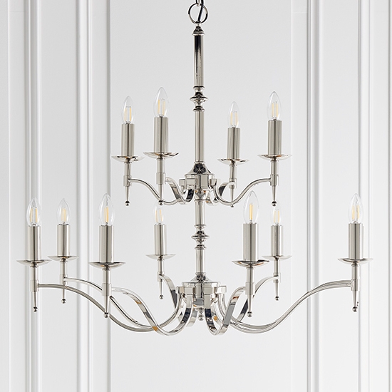 Stanford 12 Candle Lamps Ceiling Pendant Light In Polished Nickel