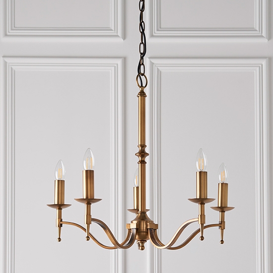Stanford 5 Candle Lamps Ceiling Pendant Light In Antique Brass
