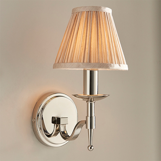 Stanford Single Beige Shade Wall Light In Polished Nickel