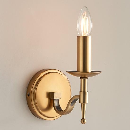 Stanford Single Candle Lamp Wall Light In Antique Brass