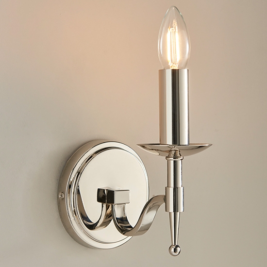 Stanford Single Candle Lamp Wall Light In Polished Nickel