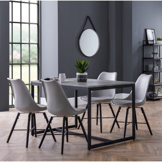 Staten Dining Table In Concrete Effect With 4 Kari Grey Chairs