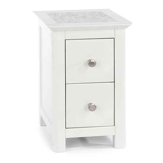 Stirling Natural Stone Top 2 Drawers Petite Bedside Cabinet In White