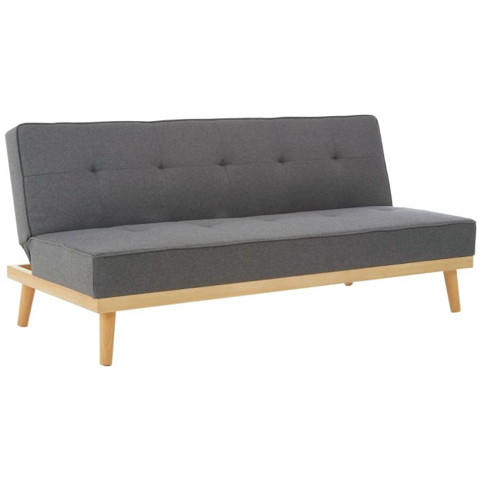 Stockholm Fabric Upholstered 3 Seater Sofa Bed In Grey With Rubberwood Legs