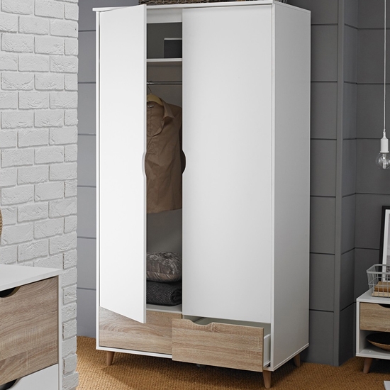 Stockholm Wooden Wardrobe In Oak And White With 2 Doors