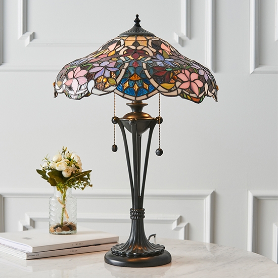 Sullivan Tiffany Glass Medium Table Lamp In Dark Bronze