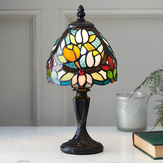 Sylvette Tiffany Glass Small Table Lamp In Dark Bronze