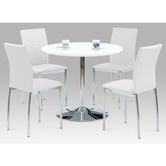 Sylvia Dining Set In White High Gloss With 4 Carina White Chairs