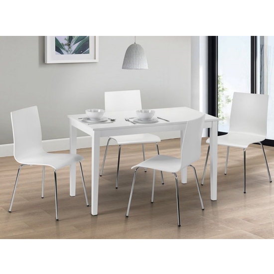 Taku Wooden Dining Table In White With 4 Chairs