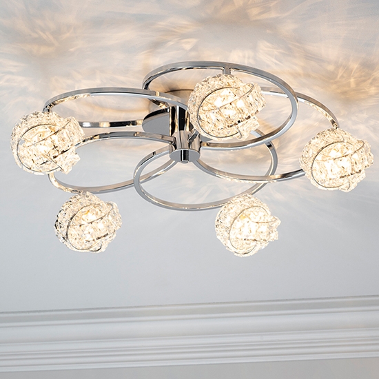 Talia Clear Crystal 5 Lights Semi Flush Ceiling Light In Chrome