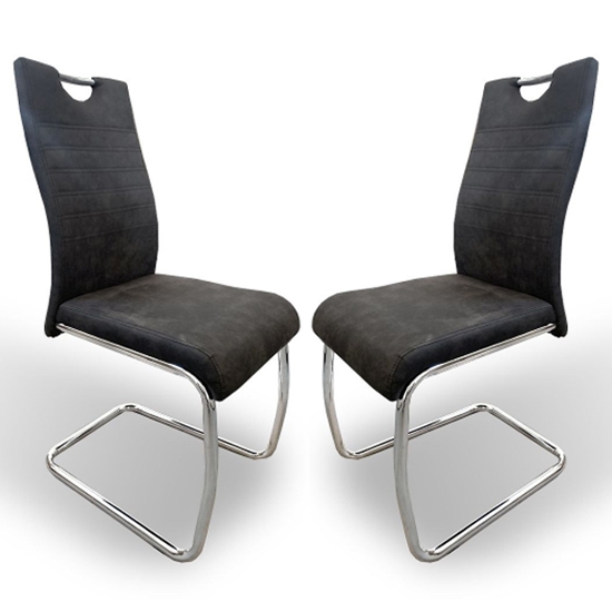 Talia Dark Grey Suede Effect Fabric Dining Chairs In Pair