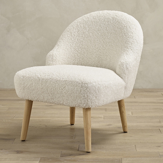 Ted Faux Fur Bedroom Chair In White With Natural Legs