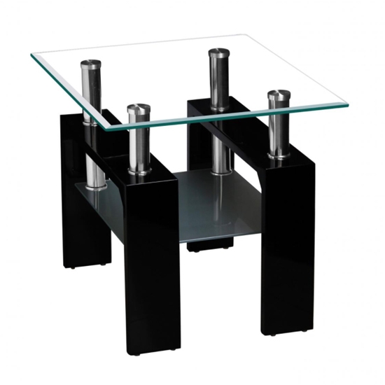 Telford Clear Glass Top Lamp Table With High Gloss Black Legs