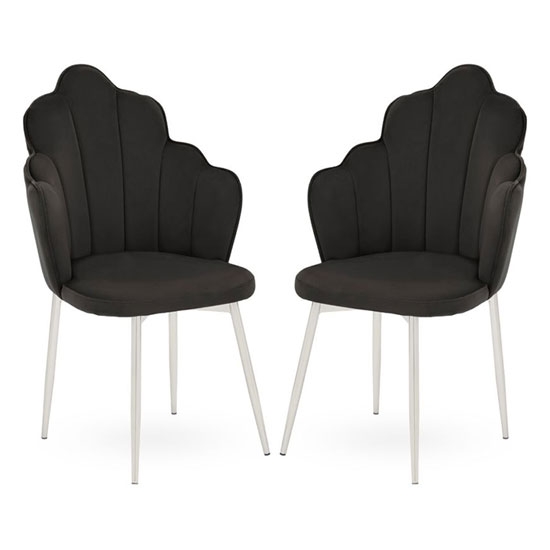Tian Black Velvet Dining Chairs With Chrome Tapered Legs In Pair