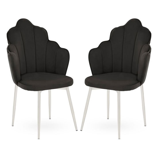 Tian Black Velvet Dining Chairs With Chrome Tapered Legs In Pair