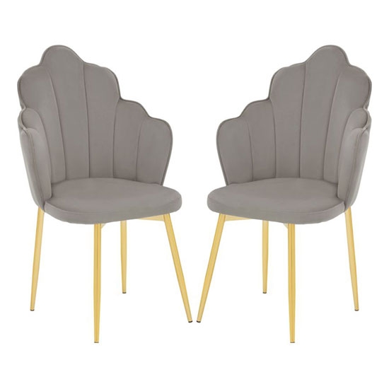 Tian Grey Velvet Dining Chairs With Gold Tapered Legs In Pair