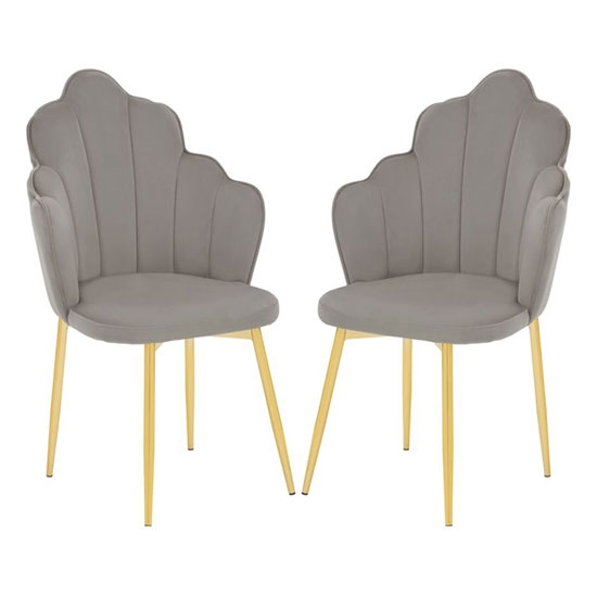 Tian Grey Velvet Dining Chairs With Gold Tapered Legs In Pair