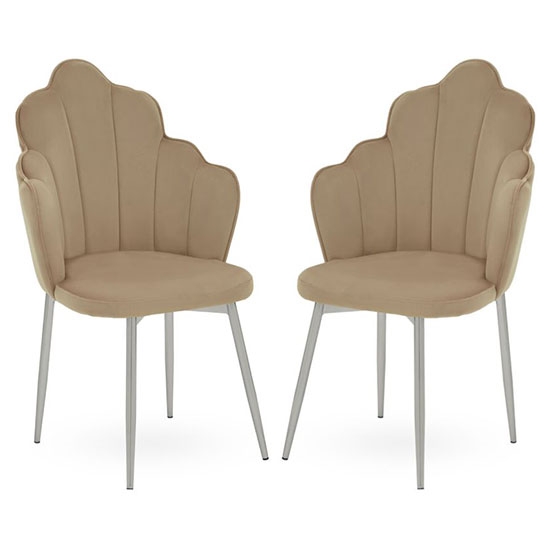 Tian Mink Velvet Dining Chairs With Chrome Tapered Legs In Pair