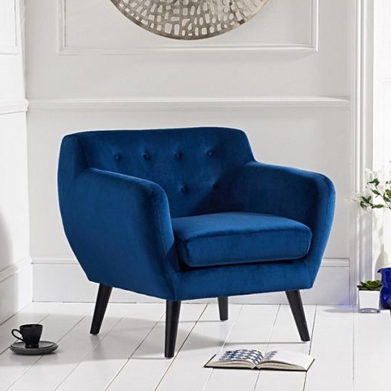 Tina Blue Velvet Bedroom Chair With Black Wooden Legs